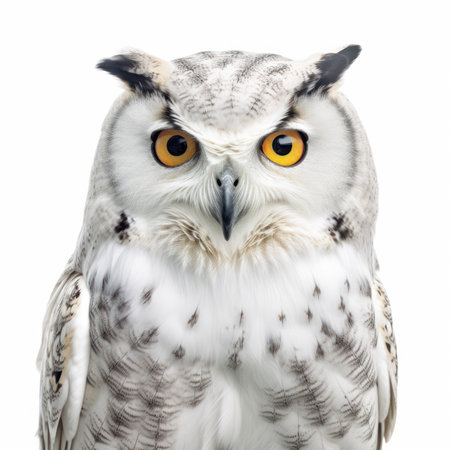 Portrait of an owl isolated on a white background, close-up generative aiの素材