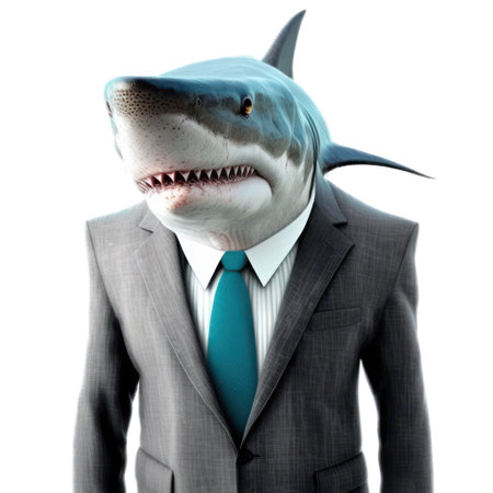 Businessman with shark head. Isolated on white background. 3D illustration. generative aiの素材