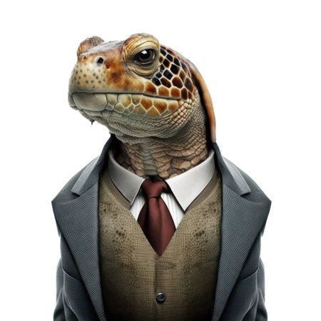 Businessman in a business suit with a reptile head - isolated on whiteの素材