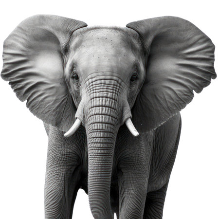 Elephant isolated on a white background. Black and white image. generative aiの素材