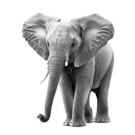 Elephant isolated on white background. 3d illustration. Side view.の素材
