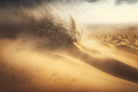 Desert landscape with sand dunes and smoke. 3d render generative aiの素材