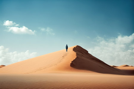 Man standing on sand dune in Maspalomas, Gran Canaria generative aiの素材