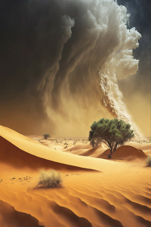 Surrealistic 3D illustration of a huge tornado in the desert generative aiの素材