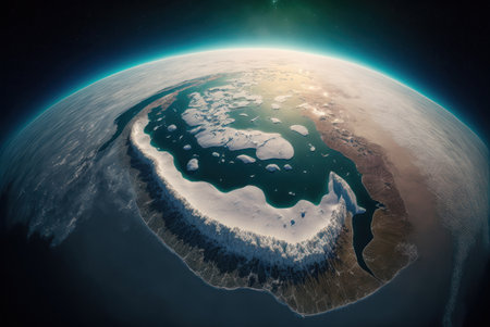 Satellite view of Greenland from space with visible country borders. 3D illustration. generative aiの素材