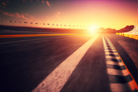 Asphalt road in the city at sunset, motion blur effect. generative aiの素材