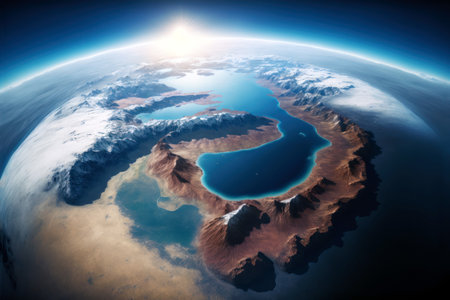 North America on planet Earth during sunrise with visible country borders. 3D illustration. generative aiの素材