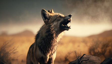 Laughing wolf in the savannah of Namibia, Africa generative aiの素材