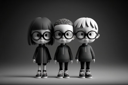 3D Render of Kids with eyeglasses in black and white generative aiの素材