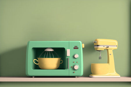 Kitchen mixer and cake stand in green room. 3d rendering generative aiの素材