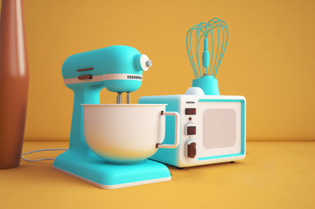 Kitchen mixer on a yellow background. 3d render illustration. generative aiの素材