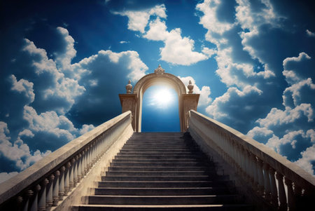Staircase leading to heaven, conceptual image of faith and hope generative aiの素材