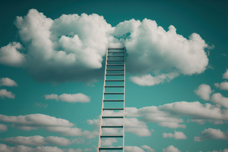 Ladder to the sky with clouds. Conceptual image. Toned. generative aiの素材