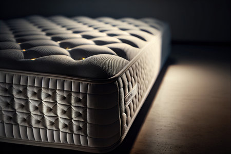 Close-up of a mattress in a dark room. Selective focus. generative aiの素材