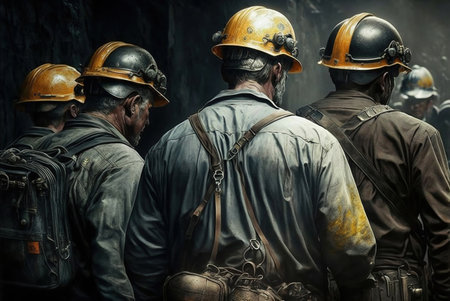 Group of coal miner working in coal mine. Mining industry concept. generative aiの素材