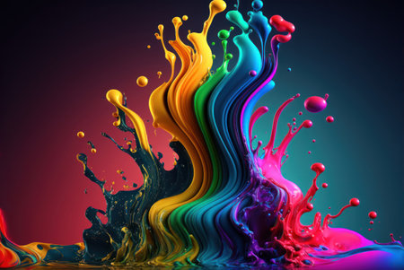 Colorful paint splashing on a black background. 3d rendering generative aiの素材