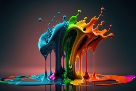 Colorful paint splashing on a black background. 3d rendering generative aiの素材