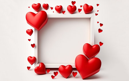 White frame with red hearts on a white background. 3d rendering generative aiの素材