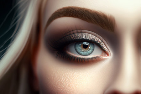 Close-up portrait of beautiful woman with long eyelashes. Perfect make-up generative aiの素材