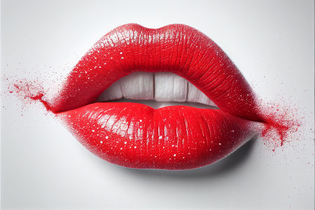 Close up of female lips with red lipstick, on white background. generative aiの素材