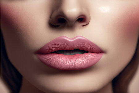Closeup shot of a beautiful woman's lips with pink lipstick. generative aiの素材