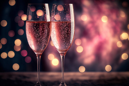 Two glasses of champagne on bokeh background. New Year concept generative aiの素材