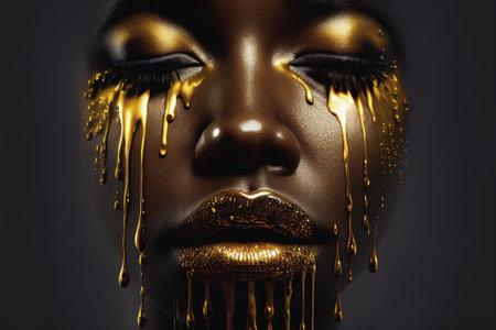 Closeup portrait of a beautiful woman with golden makeup. Beauty concept. generative aiの素材