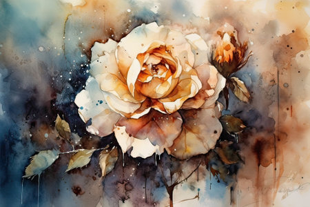 Watercolor painting of a rose flower. Watercolor painting on canvas. generative aiの素材