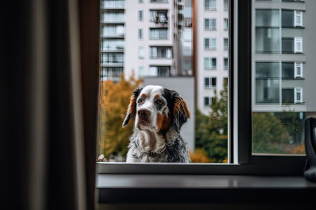 Dogs and cats living in city apartments, enjoying time alone and with their human friends.generative AIの素材