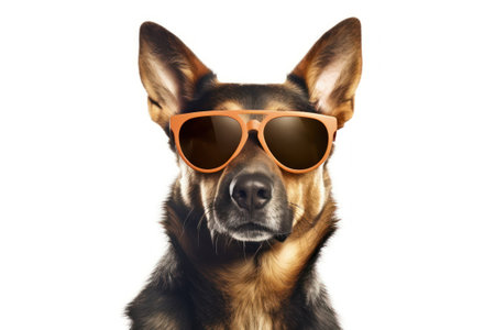 Portrait of a dog with sunglasses isolated on a white background. generative aiの素材