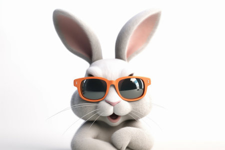 Rabbit wearing sunglasses isolated on white background. 3d illustration. generative aiの素材