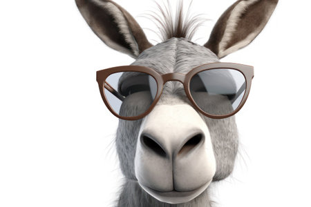 donkey wearing glasses isolated on a white background. 3d illustration generative aiの素材