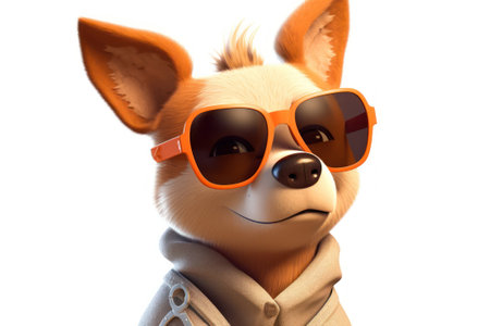 3D illustration of a funny cartoon dog wearing sunglasses. Isolated on white. generative aiの素材