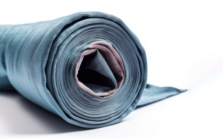 Roll of blue fabric on a white background, close-up. generative aiの素材