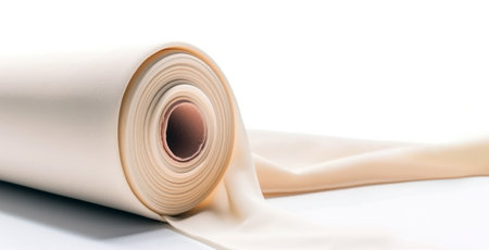 Roll of white yoga mat isolated on white background, studio shot. generative aiの素材