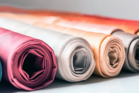 Rolls of fabric on white background - Vintage filter processing style pictures generative aiの素材
