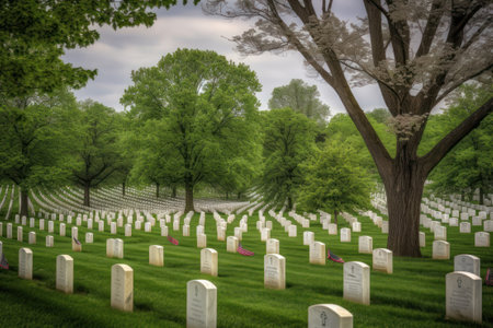 Arlington Cemetery in Washington DC, USA. Arlington National Cemetery is one of the largest graves in the world. generative aiの素材