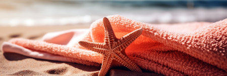 Starfish and towel on the beach. Selective focus. nature. generative aiの素材