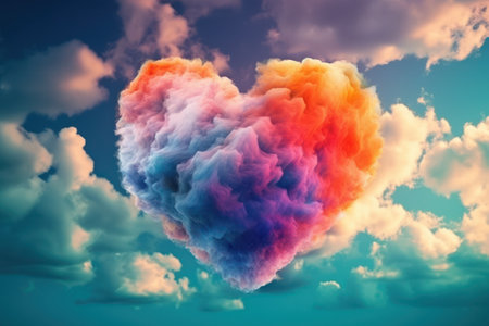 Heart shaped cloud on blue sky background. Love concept. 3D Renderingの素材