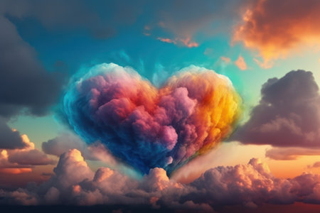Heart shaped cloud in the sky. 3D illustration. Love concept.の素材
