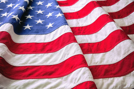 US America flag wave background closeup, USA National Holiday, Memorial and Independence day, July...