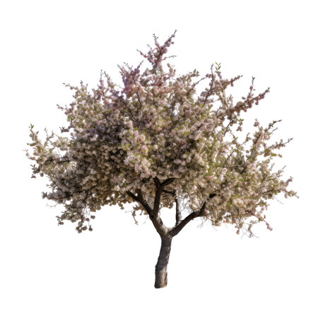 Almond tree isolated on transparent background, Blooming tree, Spring pink and white blossoms, Generative AIの素材