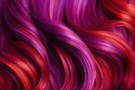 Red and purple color curls, fashion hairstyle. Bright color Hair texture background . Generative AIの素材