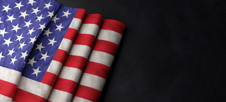USA flag on black background, copy space, American National Holiday, July 4th. 3d render