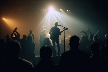 Rock band concert, musicians on stage, live music, lights. Generative AIの素材