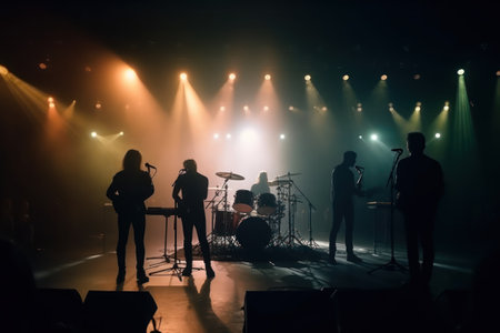 Rock band concert, musicians on stage, live music, lights. Generative AIの素材