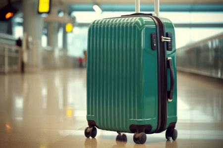 Luggage at the airport, Travel bag suitcase left at the terminal. Generative AIの素材