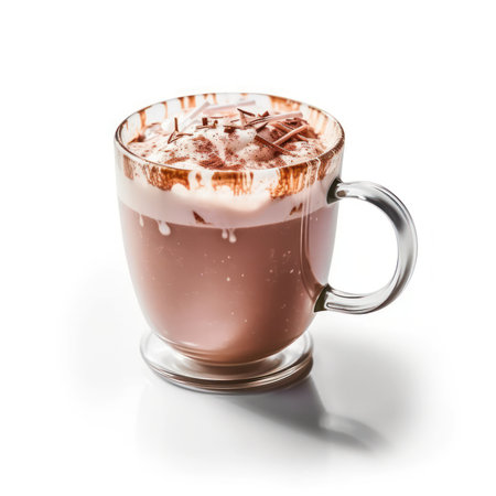 Chocolate with whipped cream and colorful sprinkles isolated on transparent backgroundの素材