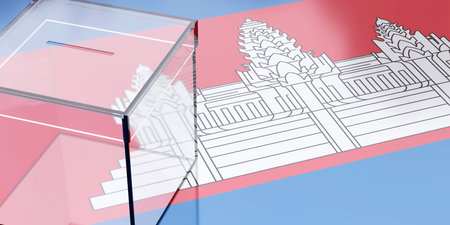 Cambodia elections, Voting box and national flag. 3d renderの写真素材