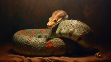 A close-up of a coiling snakeの素材